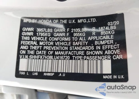 2020 Honda Civic Lx from USA, damaged, VIN SHHFK7H38LU416720